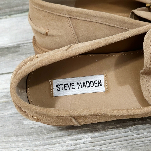STEVE MADDEN "Karmine" Leather/Suede Chunky Heel Loafer with Chainlink Detail - Picture 11 of 15